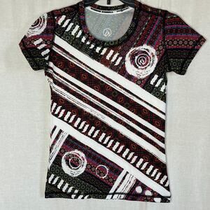 InkNBurn Short Sleeve T Shirt XXS Black Burgundy White Geometric‎ Print Workout